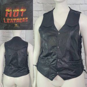 90s Unisex Black Leather Vest Top Sexy Biker Goth Punk Grunge Lace Up Sides